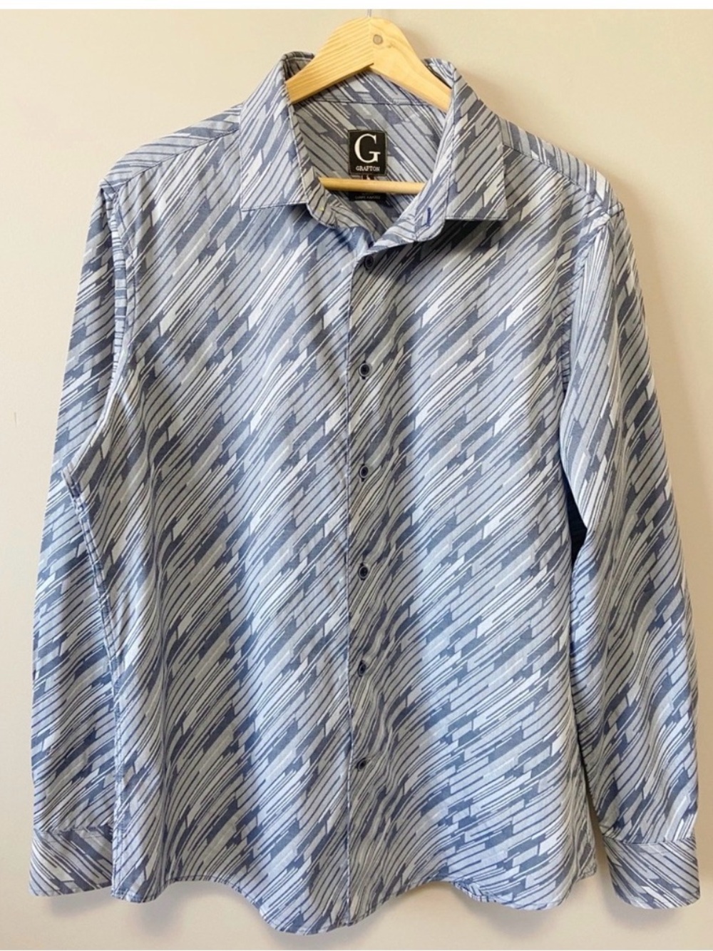 GRAFTON Light Blue Diagonal Pattern Long-Sleeve Dress Shirt